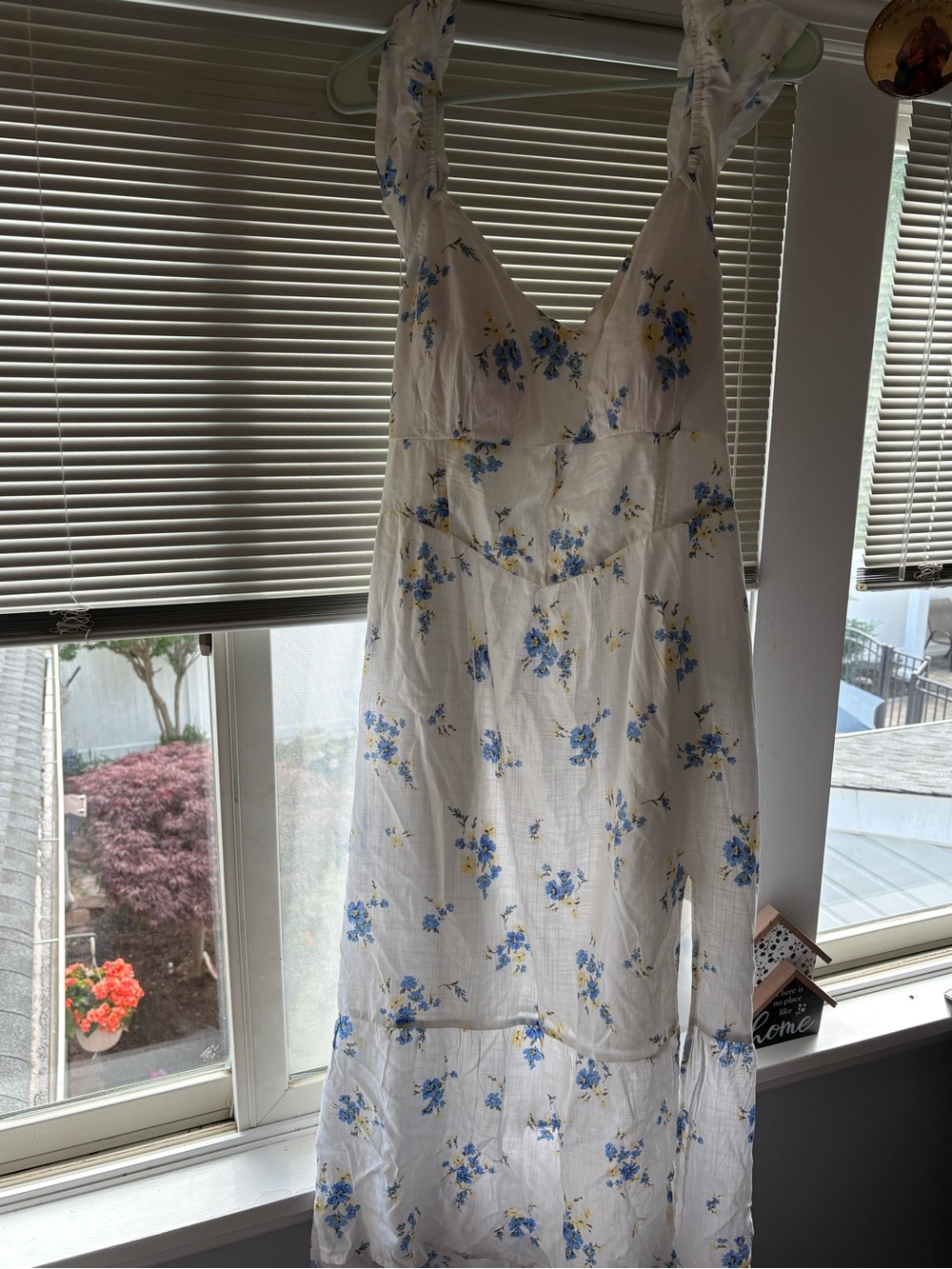 White Floral Midi Dress with Blue Blossoms by Hollister